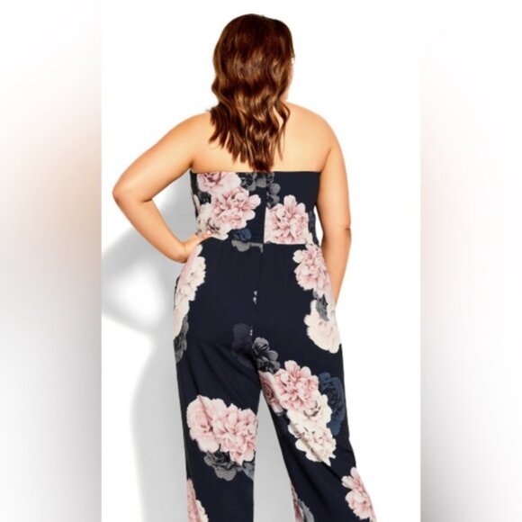 City Chic Navy French Floral Strapless Jumpsuit Size 24 NWT - Picture 2 of 15